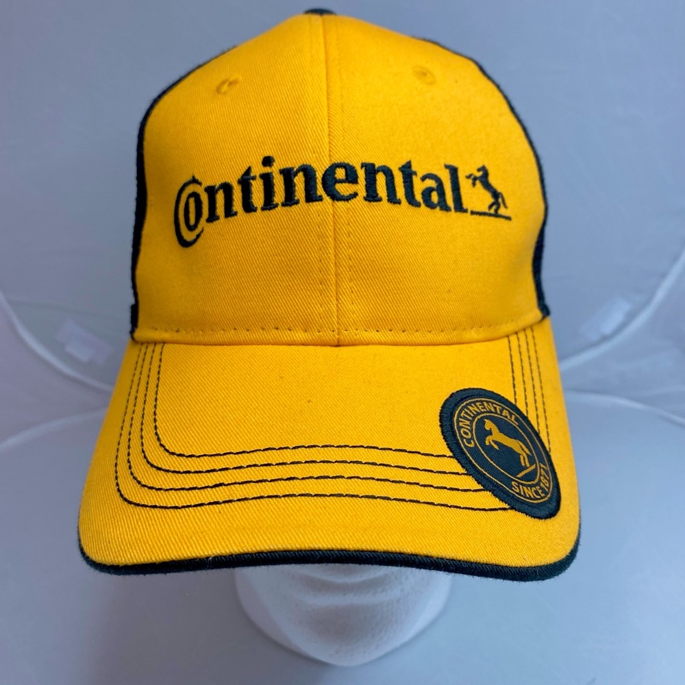 Yellow Continental Tire Logo Trucker Cap Adjustable Back Black mesh Hat